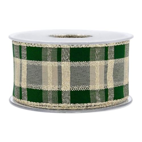 Geschenkband for Geschenke, kariertes Band, kariertes Geschenkband mit Drahtrand, Schottenkaroband, Band mit Drahtrand, Gingham-Band for Weihnachtsbaumdekoration, Geschenkverpackung(Green Checkered) von MFUPR