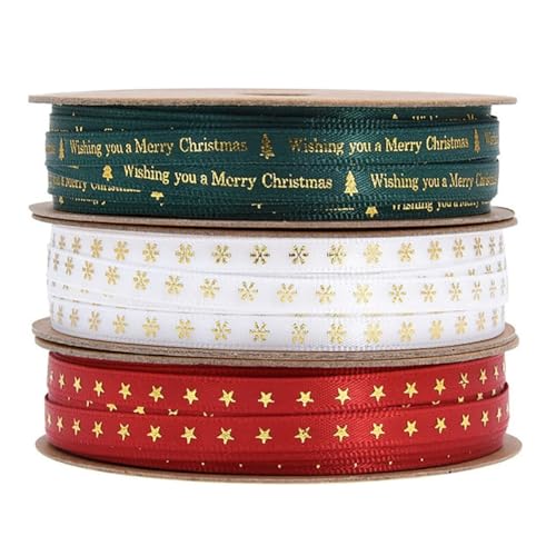 Geschenkband for Geschenke – 10 Yard weihnachtliches Polyester-Satinband, ideal for weihnachtliches Basteln und Verpacken, festliches Ripsband(3 Rolls) von MFUPR