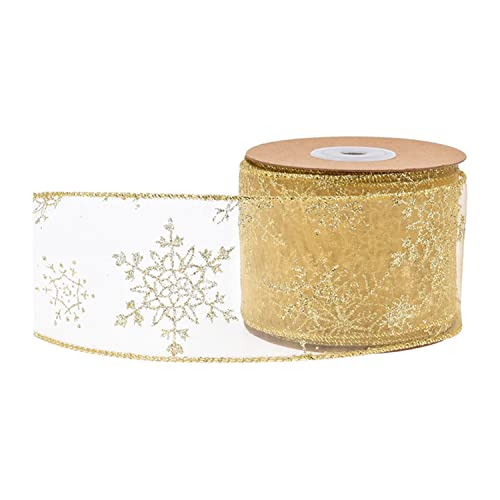 Geschenkband for Geschenke – 10 Yards weihnachtliches Schneeflocken-Organza-Glitzerband mit Draht, ideal for Weihnachtsbaum-, Kranz- und Partydekoration(Gold) von MFUPR