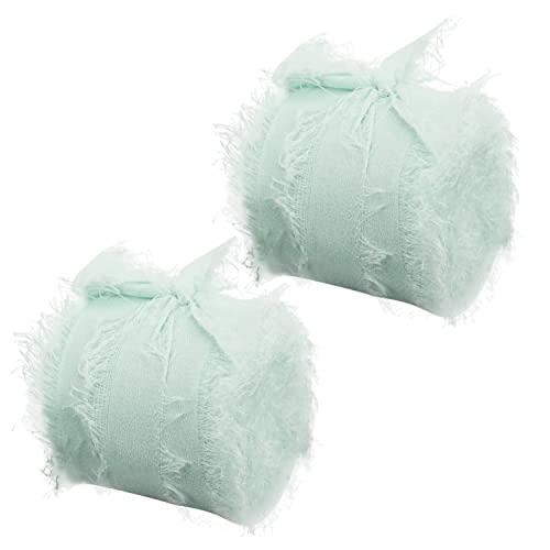 Geschenkband for Geschenke – 2 Rollen 5 Yards, handgefertigte Boho-Fransen-Chiffonbänder, ideal for Blumensträuße, Hochzeiten und Kunsthandwerk(Aqua Green) von MFUPR