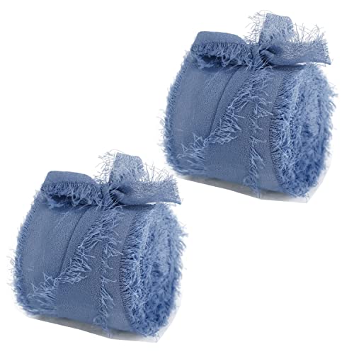 Geschenkband for Geschenke – 2 Rollen 5 Yards, handgefertigte Boho-Fransen-Chiffonbänder, ideal for Blumensträuße, Hochzeiten und Kunsthandwerk(Blue) von MFUPR