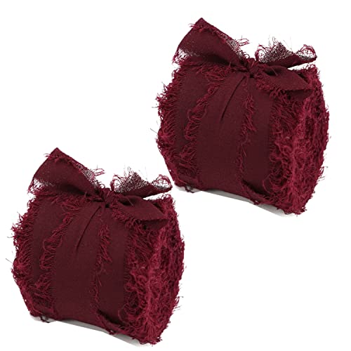 Geschenkband for Geschenke – 2 Rollen 5 Yards, handgefertigte Boho-Fransen-Chiffonbänder, ideal for Blumensträuße, Hochzeiten und Kunsthandwerk(Burgundy) von MFUPR