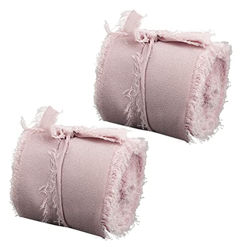 Geschenkband for Geschenke – 2 Rollen 5 Yards, handgefertigte Boho-Fransen-Chiffonbänder, ideal for Blumensträuße, Hochzeiten und Kunsthandwerk(Cream Pink) von MFUPR