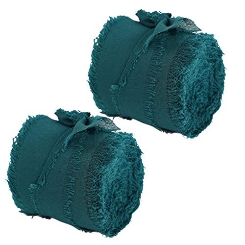 Geschenkband for Geschenke – 2 Rollen 5 Yards, handgefertigte Boho-Fransen-Chiffonbänder, ideal for Blumensträuße, Hochzeiten und Kunsthandwerk(Dark Green) von MFUPR