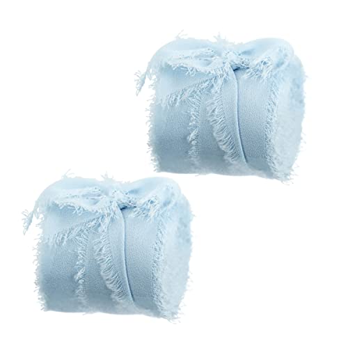 Geschenkband for Geschenke – 2 Rollen 5 Yards, handgefertigte Boho-Fransen-Chiffonbänder, ideal for Blumensträuße, Hochzeiten und Kunsthandwerk(Light Blue) von MFUPR