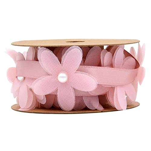 Geschenkband for Geschenke – 2 m Organza-Satinband mit Perlen, Gänseblümchen-Design for Heimwerker, Hochzeit und Schleifenherstellung(Pink) von MFUPR