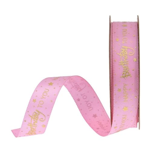 Geschenkband for Geschenke – 20 Yards „Happy Birthday“ bedrucktes Polyesterband, ideal for Verpacken von Kuchen und Geschenken for Selbermachen(Pink) von MFUPR