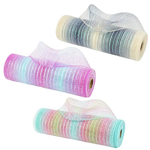 Geschenkband for Geschenke – 3 Rollen 25,4 cm × 9,1 m, buntes Metallfolien-Netzband, ideal for Party- und Festival-Dekoration von MFUPR