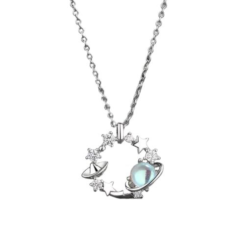 MFUPR Halsketten for Damen, Silber-Halskette, 925er reines Silber, Gliederkette, Opal-Stern-Planet-Charm-Halskette, Anhänger, Schmuck for Frauen, Hochzeit, Halsband(Blue) von MFUPR