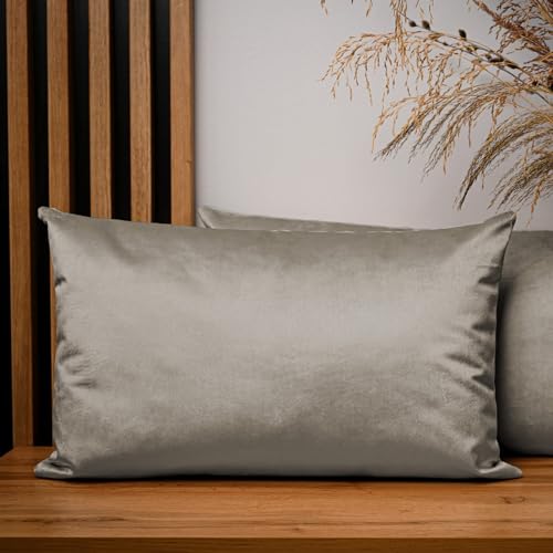 2er Set Kissenbezug 30x50 cm grau-braun rechteck - aus Samtstoff, mit Reißverschluss - dekorative Kissenbezüge für Kissen 30x50, Deko Schlafzimmer, Deko Wohnzimmer von MG Design