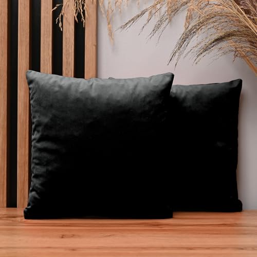 2er Set Kissenbezug 35x35 cm schwarz quadratisch - aus Samtstoff, mit Reißverschluss - dekorative Kissenbezüge für Kissen 35x35, Deko Schlafzimmer, Deko Wohnzimmer von MG Design