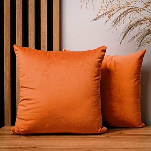 2er Set Kissenbezug 40x40 cm orange quadratisch - aus Samtstoff, mit Reißverschluss - dekorative Kissenbezüge für Kissen 40x40, Deko Schlafzimmer, Deko Wohnzimmer von MG Design