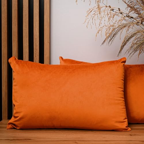 2er Set Kissenbezug 40x60 cm orange quadratisch - aus Samtstoff, mit Reißverschluss - dekorative Kissenbezüge für Kissen 40x60, Deko Schlafzimmer, Deko Wohnzimmer von MG Design