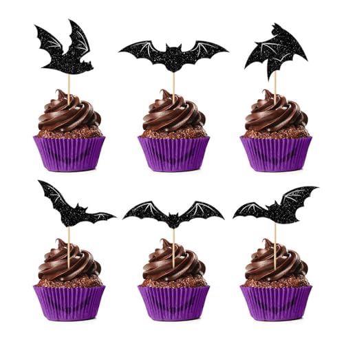 24 Stück niedliche Fledermaus-Cupcake-Topper, Halloween-Themenparty-Dekoration, Baby-Themenparty, Dessert-Einsatz MGPFERD von MGPFERD