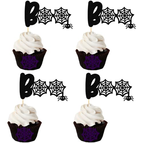 36 Stück Halloween Cupcake Topper Boo Spider Thema Party Cupcake Dekoration Spinnennetz Dessert Einsatz Party Dekor Supplies MGPFERD von MGPFERD