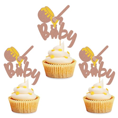 Cupcake-Topper, Bär, Oh Baby, süßer Honig, Babyparty, Party, Party, Kuchendekoration, Partydekoration, 24 Stück MGPFERD von MGPFERD