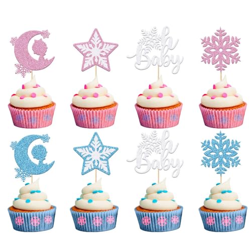 Cupcake-Topper mit Mond-Stern-Motiv, Baby-Schneeflocke, für Partys, Kuchen, Dekoration, Weihnachten, Mottoparty, Dessert, 32 Stück MGPFERD von MGPFERD