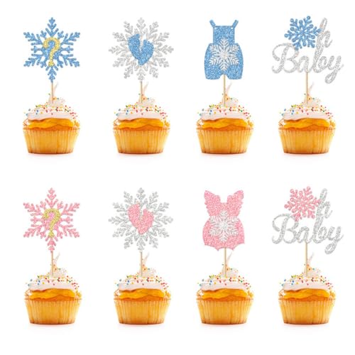 Cupcake-Topper mit Schneeflocken-Motiv, Motiv: Oh Baby, für Partys, Kuchen, Dekoration, Weihnachten, Mottoparty, 32 Stück MGPFERD von MGPFERD