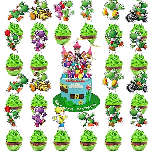 37 x Yoshi-Kuchendekorationen mit 1 x Yoshi-Kuchenaufsatz, 36 Stück niedliche Cartoon-Cupcake-Topper für Mädchen Geburtstagsparty-Dekorationen von MGTCAR