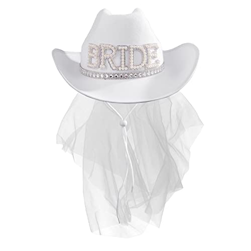 MGupzao Bridal Cowboy Hat and Veil Bachelorette Party,White Cowgirl Hat Wedding Bridal Shower Decoration,Bride to be Gift,Country-Western Bachelorette Novelty von MGupzao