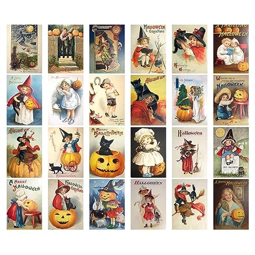 MHADBKH 24pcs Vintage Halloween Postkarten Schreibkarten Kreative Dekorative Halloween Geschenkkarten Für Kinder Mädchen Jungen von MHADBKH