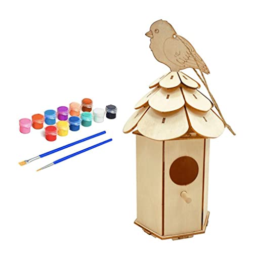 MHADBKH Bunt bemaltes Holzornament-Set für Kinder, Vogelhaus-Bastelarbeiten von MHADBKH