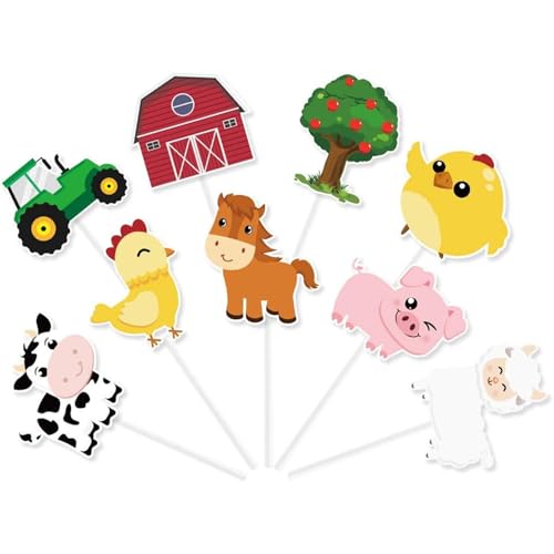 Bauernhof Cupcake Topper Bauernhof Party Herzstücksticks 36 PCS DIY Nutztiere Herzstückkarten Tischplatten Barnyard Ausschnitte Party Dekorationen für Kinder Geburtstag Baby Shower von MHDAMAI