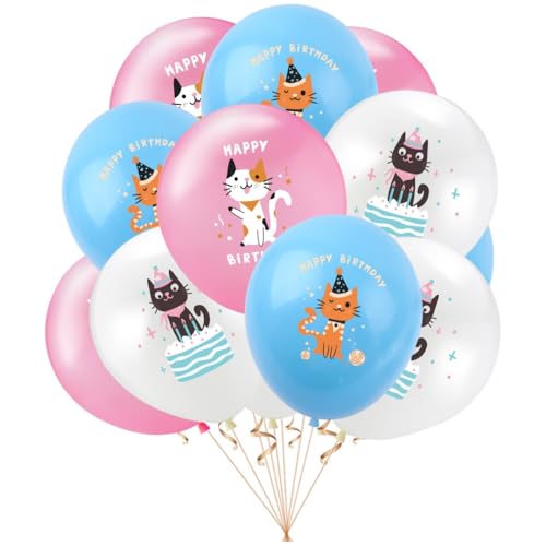 Latex Luftballons für Katzen Niedliche Karikatur Kätzchen Druck Luftballons 18 Stück Katzen Party Dekoration Tier Haustier Geburtstag Party Zubehör, Blau Rosa Lila und Grün von MHDAMAI