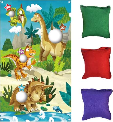 MHDAMAI Dinosaurier Werfen Spiele,Werfen Spiel Banner Outdoor Werfen Spiel Set mit 3 Bohnen Säcke für Kinder Geburtstagsparty Dekorationen Innen und Außenhof Wurfspiele Fun Bean Bag von MHDAMAI