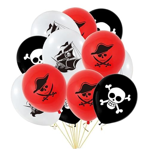 MHDAMAI Piraten Party Luftballons 18 Stück Latex Luftballons Set Runde Piraten Ballons Karibische Schädel Piratenschiff Ballons für Piraten Themen Partys Geburtstag Deko Halloween Party Zubehör von MHDAMAI