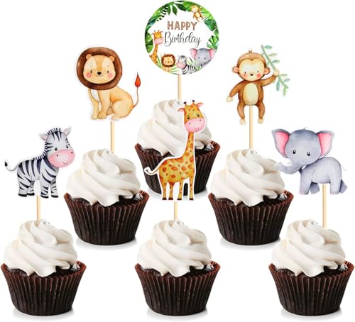 MHDAMAI Wald Tier Cupcake Topper 12 Stücke Zoo Party kuchendeckel Woodland Cupcake Topper Dessert Picks für Kinder Geburtstag Baby Party Shower Jungen Oder Mädchen von MHDAMAI