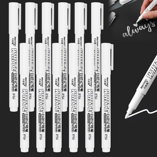 MHDUYEG Lackstift Weiß 12 PCS, Permanent Marker Weiß, Wasserfest WeißEr Permanent Marker, Textilstifte Weiß Weißer Stift Für Schwarzes Papier, Weiß Acrylstifte für Keramik Holz Metall Glas Stoffe von MHDUYEG