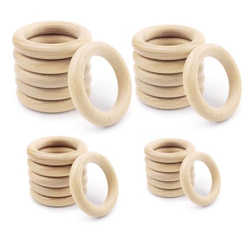 Holzringe zum Basteln, 40 Stück Holzringe Makramee Gardinenringe Holz 50mm 55mm 60mm 70mm Natürliche Holzring für DIY Handwerk Ring Anhänger Anschlussstück von MHYMX