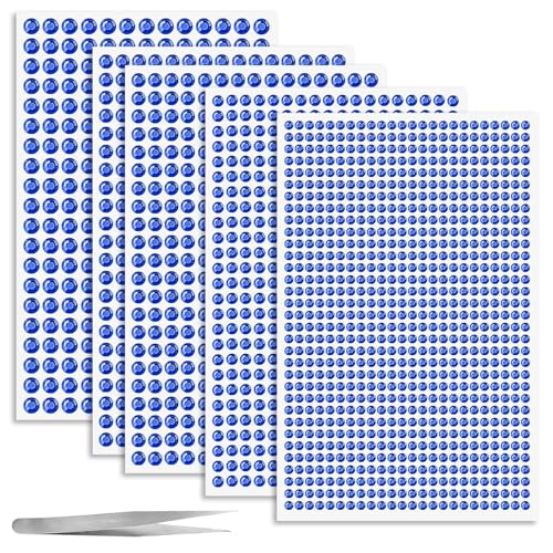 MHYMX 2100 Stück Glitzersteine zum Basteln, Strasssteine Selbstklebend Blau Schmucksteine zum Basteln 3/4/5/6mm Runde Rhinestones mit Pinzette für Handwerke Fotorahmen Grußkarten von MHYMX