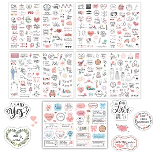 Sticker Hochzeit Gästebuch, Aufkleber Hochzeit 266 Motive Sticker Hochzeit für Fotoalbum Herz und Liebe Scrapbook Stickers für Hochzeitsgästebuch von MHYMX