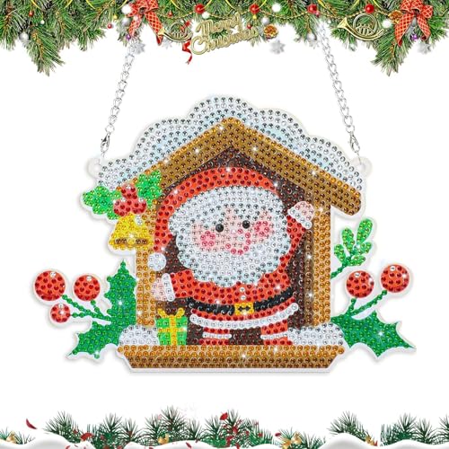 MHwan Große 5D-Diamond Painting Weihnachten Hängedekoration, kann an Tür, Weihnachtsbaum, Wand, Fenster, DIY-Diamond Painting Adventskalender, Diamant Painting Weihnachten Weihnachtsmann-Anzug von MHwan