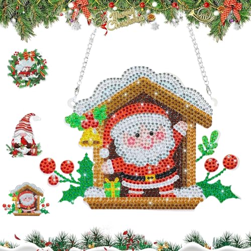 MHwan Große 5D-Diamond Painting Weihnachten Hängedekoration, kann an Tür, Weihnachtsbaum, Wand, Fenster, DIY-Diamond Painting Adventskalender, Diamant Painting Weihnachten Weihnachtsmann-Anzug von MHwan