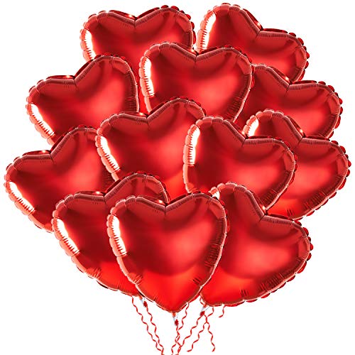 MIAHART 12pcs rotes Herz-Folien-Helium steigt 18 Zoll großen roten Ballon für Valentinstag-Hochzeits-Verpflichtungs-Dekorationen im Ballon auf (Style A) von MIAHART