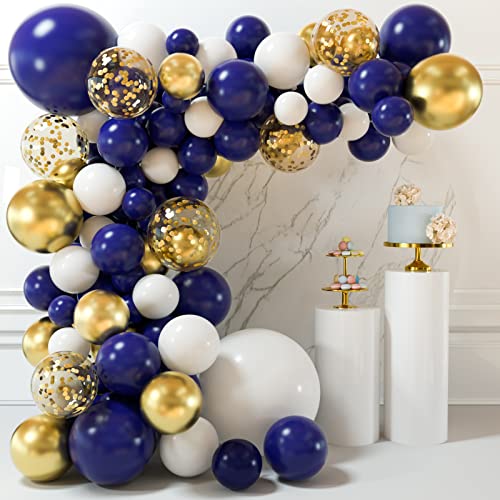 MIAHART 135 Stück Navy Blue Gold Balloons Garland Arch Kit 5 10 12 18 Zoll Royal Blue Gold Confetti White Balloons für Geburtstagsabschluss Babyparty Hochzeitsfeier Dekorationen von MIAHART