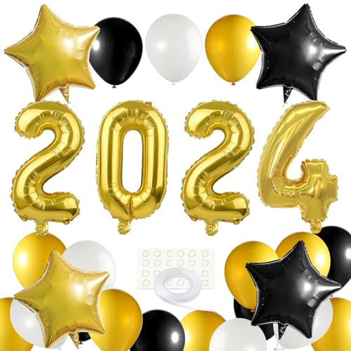 MIAHART 2024 Silvester Party Dekoration 2024 XXL Set 2024 Riesen Folienballons mit Schwarz Gold und Weiß Ballon Kit Folienballon Deko Happy New Year Party Supplies von MIAHART