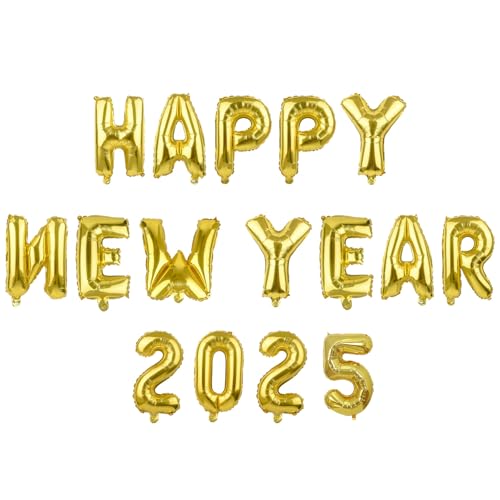 MIAHART 2025 HAPPY NEW YEAR Luftballons Set Alu-Goldfolie 16 Zoll Ballon Silvester Party Supplies Buchstaben und Zahlen Neujahr Dekorationen 2025 von MIAHART