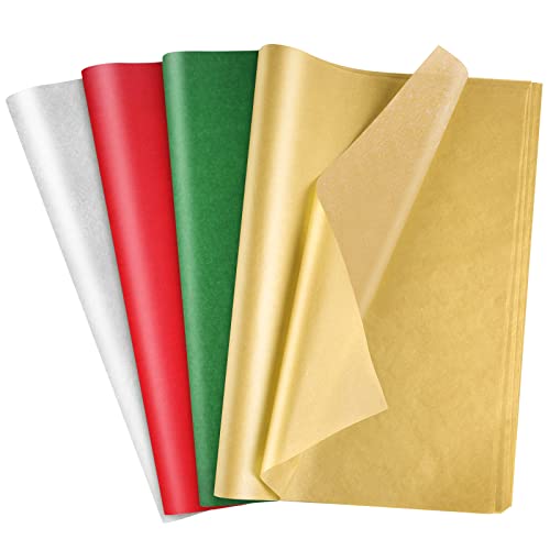 MIAHART 60 Blatt Weihnachts-Seidenpapier Bulk 50 * 35 cm Rotes und grünes Weihnachtspapier für DIY und Basteln Geschenktüten Verpackungsdekorationen (Red,Green,Gold,Silver) von MIAHART