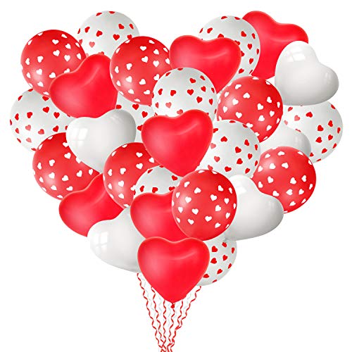 MIAHART 60er Pack Herz Luftballons Dekorationsset für Valentinstag 4 Stil Herzform Latex Luftballons Herz Bedruckte Valentinstag Luftballons für Valentinstag Dekorationen von MIAHART