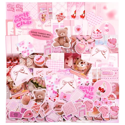 200PCS Vintage Scrapbooking Supplies Pack für Junk Journal Bullet Journals Planer Decoupage Papier Scrapbook Aufkleber Ästhetische Cottagecore Collage Craft Album (Rosa Serie) von MIANRUII