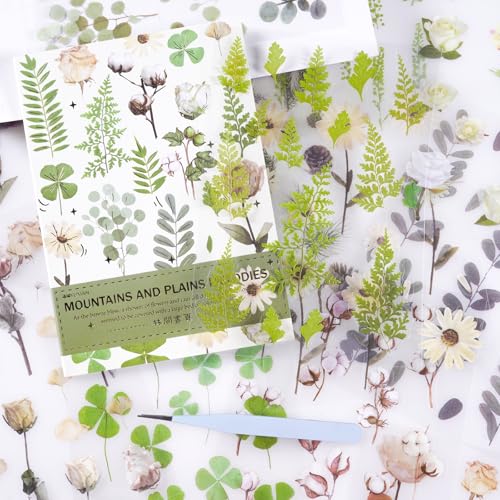 400PCS Pflanzen Floral Scrapbook Aufkleber Kit Vintage Farn Flowers Grün Transparent Wasserdichte Aufkleber Buch für Scrapbooking Supplies Ästhetische Junk Journal Journaling Craft 20-Page von MIANRUII