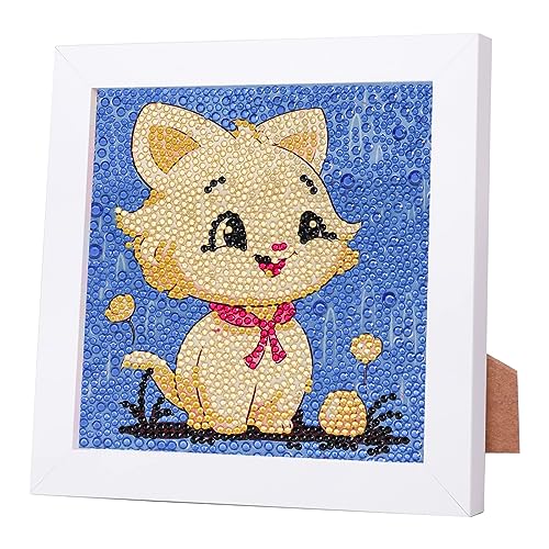 5D DIY Diamond Painting Kinder Mit Holzrahmen,Katze Diamond Painting Set Full Mosaikherstellung für Kinder Mädchen, Erwachsene, Diamant Painting Bilder Arts Craft für Home Wand Decor 18x18 cm von MIANRUII