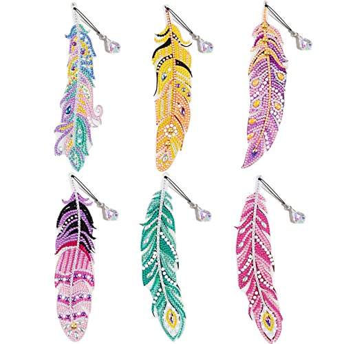 5D Diamond Painting Feather Lesezeichen,DIY Diamant Malere Set Lesezeichen Kinder Bookmark Feder Form Strass mit Kristall Anhänger für Seiten Markierungen von MIANRUII