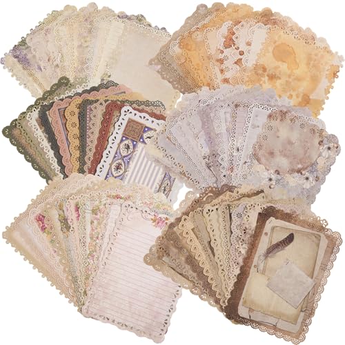 60 Blätter Spitze Rand Scrapbooking Briefpapier Sortiment Set - 6 Stück Vintage Papier für Brief schreiben Scrapbook Dekorieren Planer Bullet Junk Journaling Zubehör Collage Hintergründe von MIANRUII