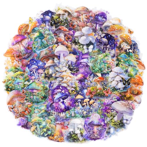 60PCS Retro Fantasy Forest Mushroom Stickers - Waterproof Transparent Holographic Clipping Thin Stickers Suitable for Garbage Bullet Diaries, Collage Albums, Art and Craft Supplies von MIANRUII