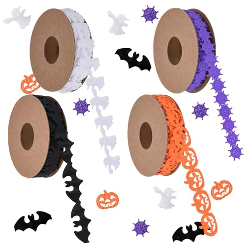 4 Rollen Halloween Band für Handwerk, Kürbis Fledermaus Geist Band Orange schwarz und weiß Band Halloween Handwerk Band für Geschenk verpacken DIY Kranz Blumenstrauß Dekorationen - 5 Yards Each von MIANRUII